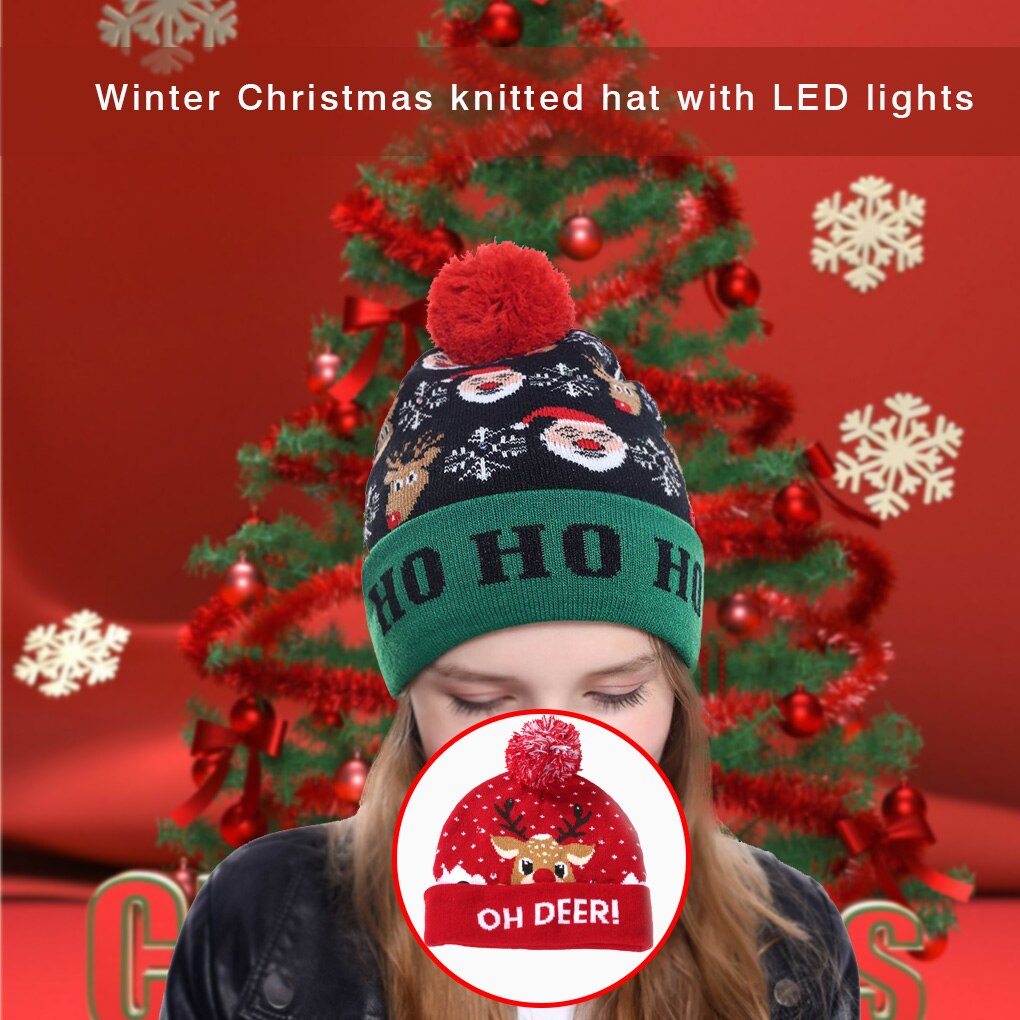 Kerstmuts met led-verlichting, cartoon gebreide muts, kerstmuts met licht, kerstversiering voor kinderen