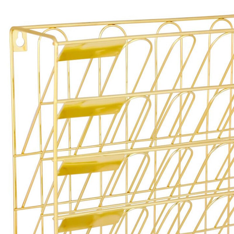 Hanging Wall File Organizer, 5 Slot Wire Metal Wall Mounted Document Holder for Office Home, Gold