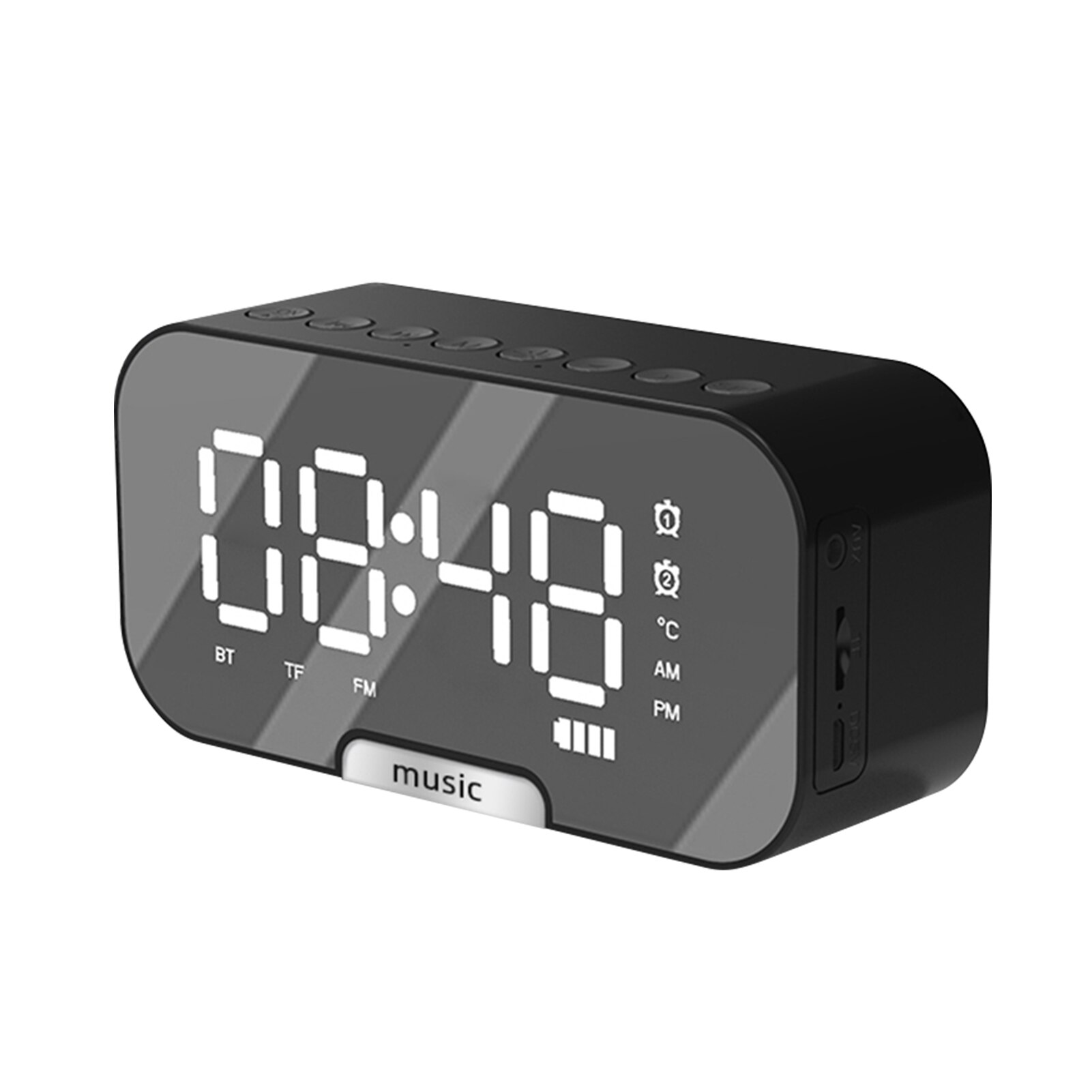 BT Musik Alarm Uhren Spiegel FM Radio LED Digital Uhr 2 Alarm Schlummern 24H Elektronische Uhr Dimmen Tisch Telefon stehen USB Uhren: Schwarz