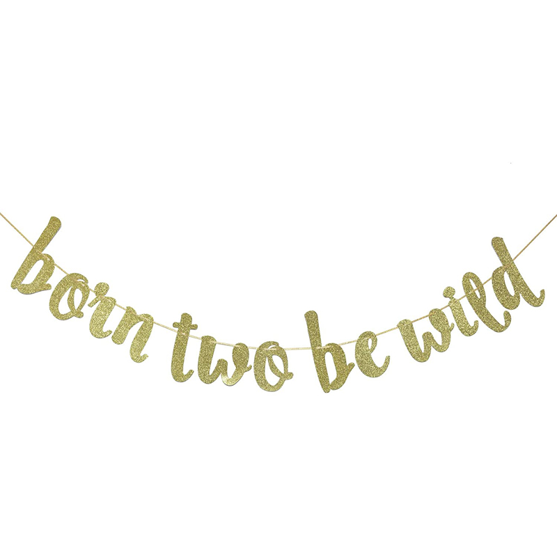 Born two be wild flash-banner, toårsbanner , 2nd fødselsdagsfestdekoration (guld): Fluorescensgul
