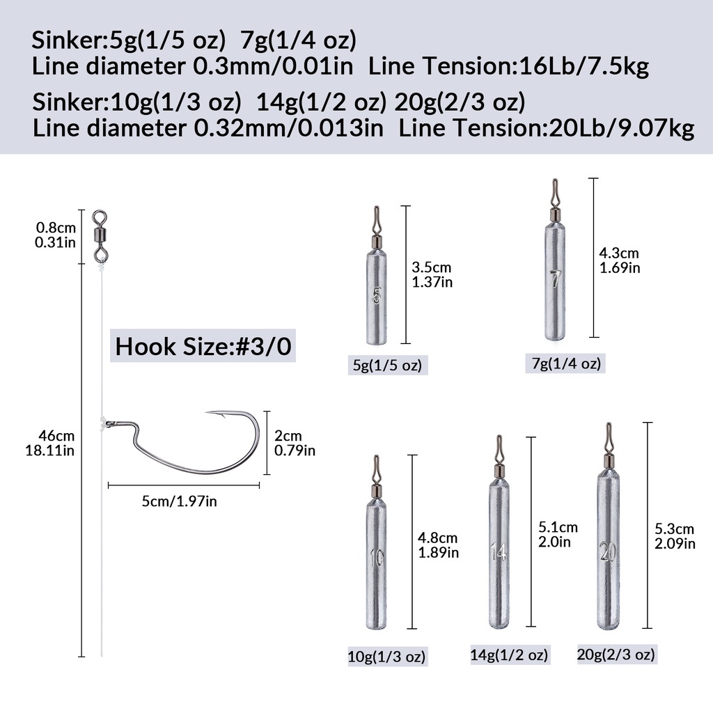 5 uds aparejo de tiro caído con anzuelo compensado 1/0 3/0 anzuelo de pesca plomo/peso Kit de aparejo de sedal de pesca con cuentas