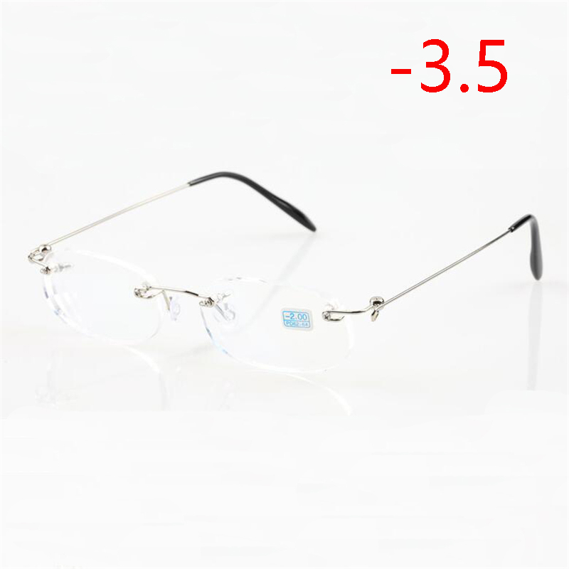 Frameless Nearsighted Glasses Finished Women Men Metal Leg Rimless Square Diopter Eyeglasses -1.0 -1.5 -2.0 -2.5 -3.0 -3.5 -4.0: Khaki