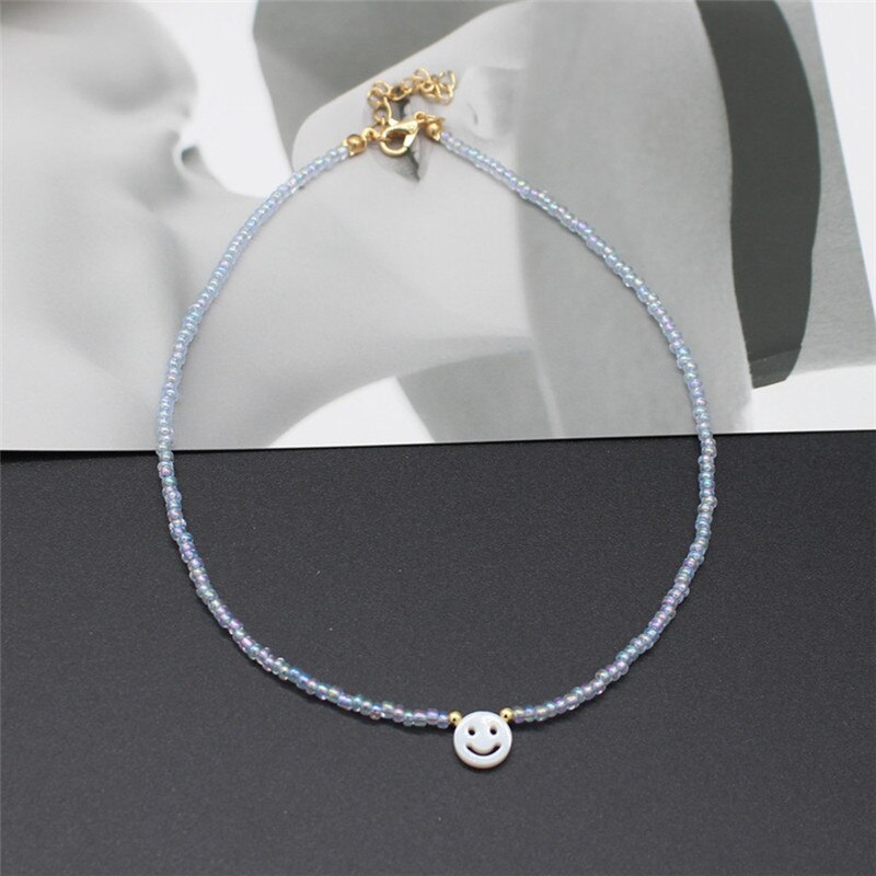 Natural Freshwater Shell Round White Smiley Rainbow Beaded Choker Necklace For Women Chain Jewelry Accessories: 5