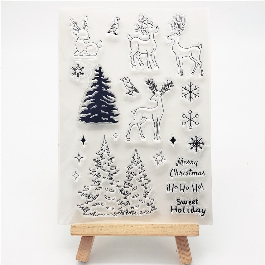 11x16CM noir arbre transparent joint clair timbres silicone joint rouleau timbres album à faire soi-même album/carte production pâques: Christmas deer