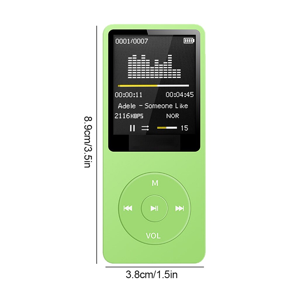 Portable MP3 Player 1.8 inch LCD Screen FM MP3 WAV Radio Video Hifi Player Games Movies E-Books Music Players Support SD Card: Green