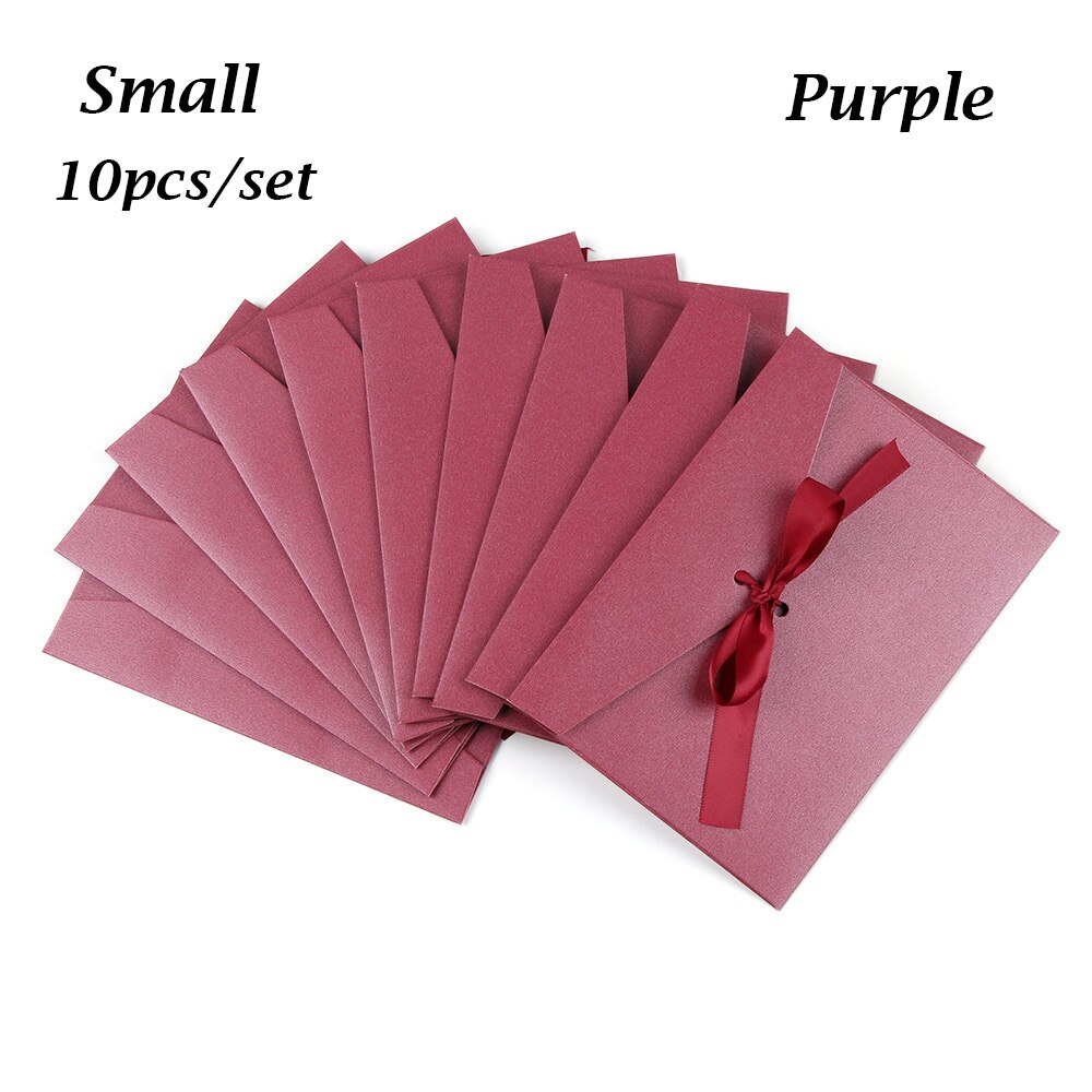 12 färger 10 st/set kuvert pärlemorskimrande papper rosett tjocka band retro färg brevpapper bröllop inbjudna: Liten lila