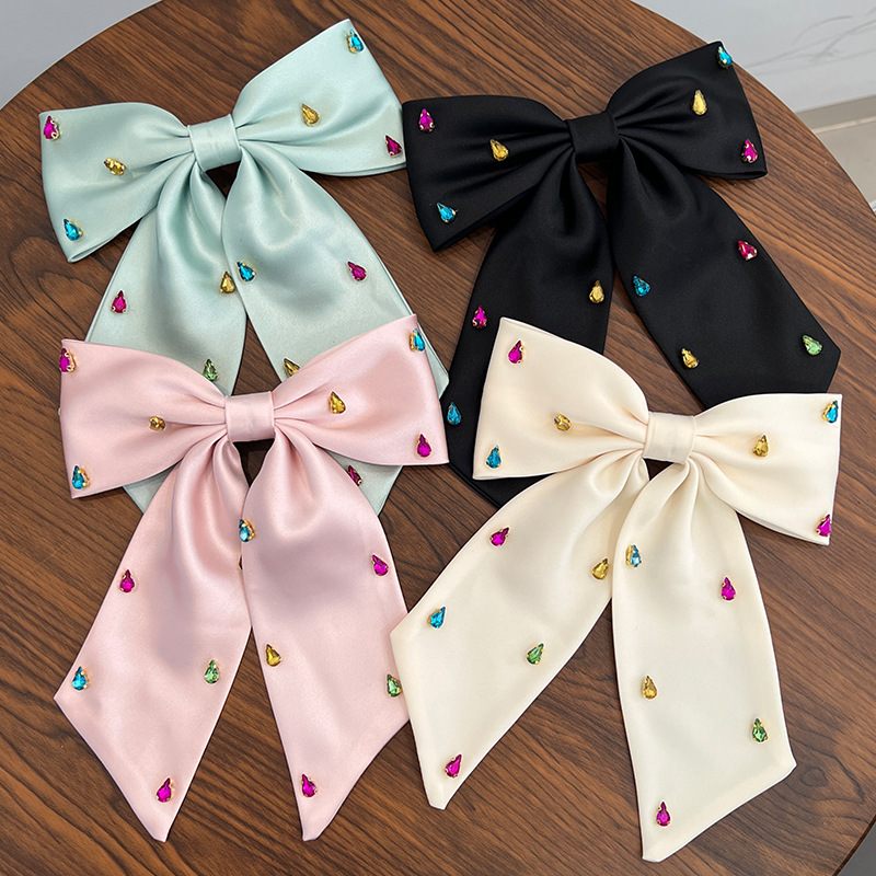 Ladies' Hair Clips Bowknots Colorful Rhinestones Barrette Headwear Sweet Gentle Versatile High Hair Accessories