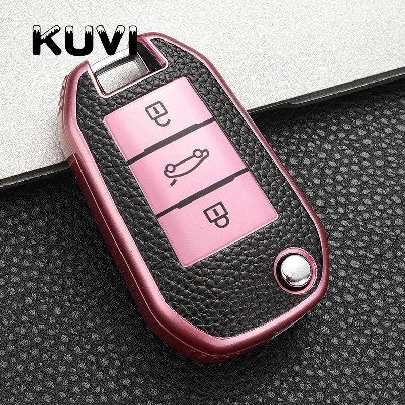 Funda plegable de Tpu para llave de coche, cubierta protectora remota para Peugeot 208, 308, 408, 508, 307, , Citroen, C4L, CACTUS, C5, C3, C6, C8: pink