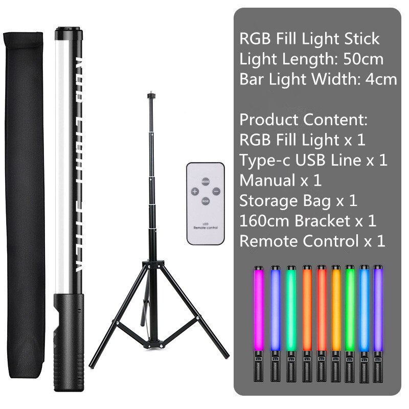 Rgb handhållen led ljusstav wand fotografering belysning stick usb laddningsbar 1200 lumen 3200-5600k tiktok hemmafest rgb fyll lampor: 1.6m stativ kit