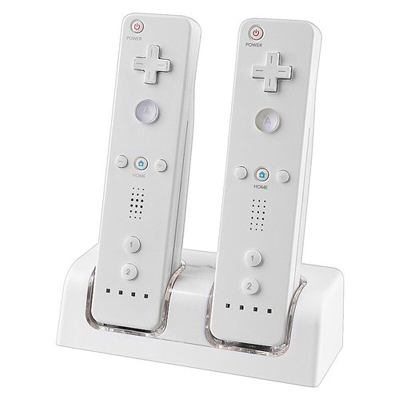 Voor N-Wii Controller Wit Afstandsbediening Dual Charging Dock Station + 2X2800 mAh Batterij Met forWii Blauwe LED Licht