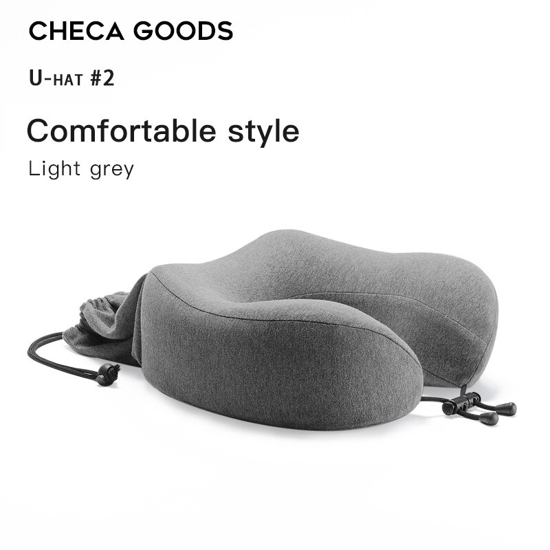 CHECA GOODS-Cojín cervical para viajes, collarín con relleno de espuma con memoria, almohada de descanso en forma de U para el cuello con funda lavable y transpirable, perfecto para el avión: U-hat-Light Grey