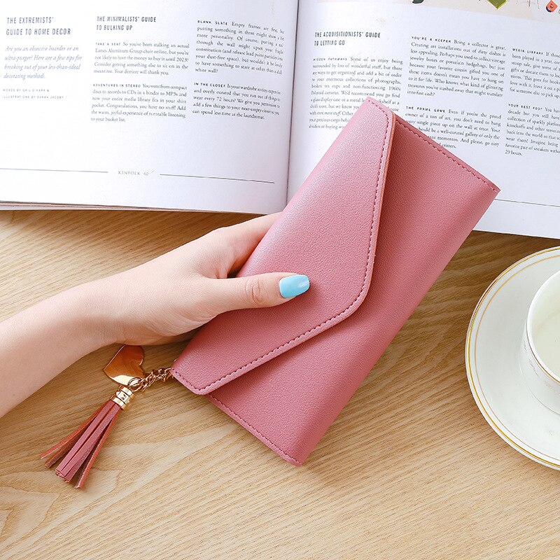 Lange Vrouwen Portemonnee Vrouwelijke Portemonnees Kwastje Portemonnee Kaarthouder Portefeuilles Vrouwelijke Pu Lederen Clutch Money Bag Pu Leer portemonnee: B-Dark Pink