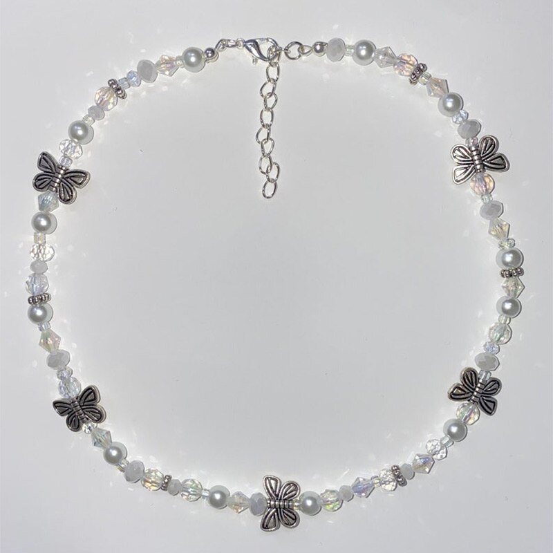 Fairy butterfly pearl pearl fairycore necklace pearl necklace beautiful glass bead necklace