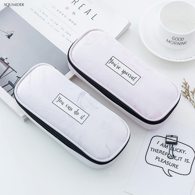 Estuche multifuncional de Pu para lápices, caja de papelería de gran capacidad sencilla para estudiantes, en blanco y negro, caja de almacenamiento con cremallera simple