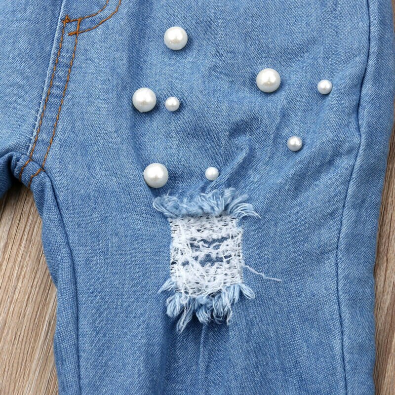 Kids Baby Meisje Denim Broek Zomer Ripped Gaten Elastische Taille Denim Broek Kind Meisje Kleding Staaflijst Potlood Broek 2-7Y