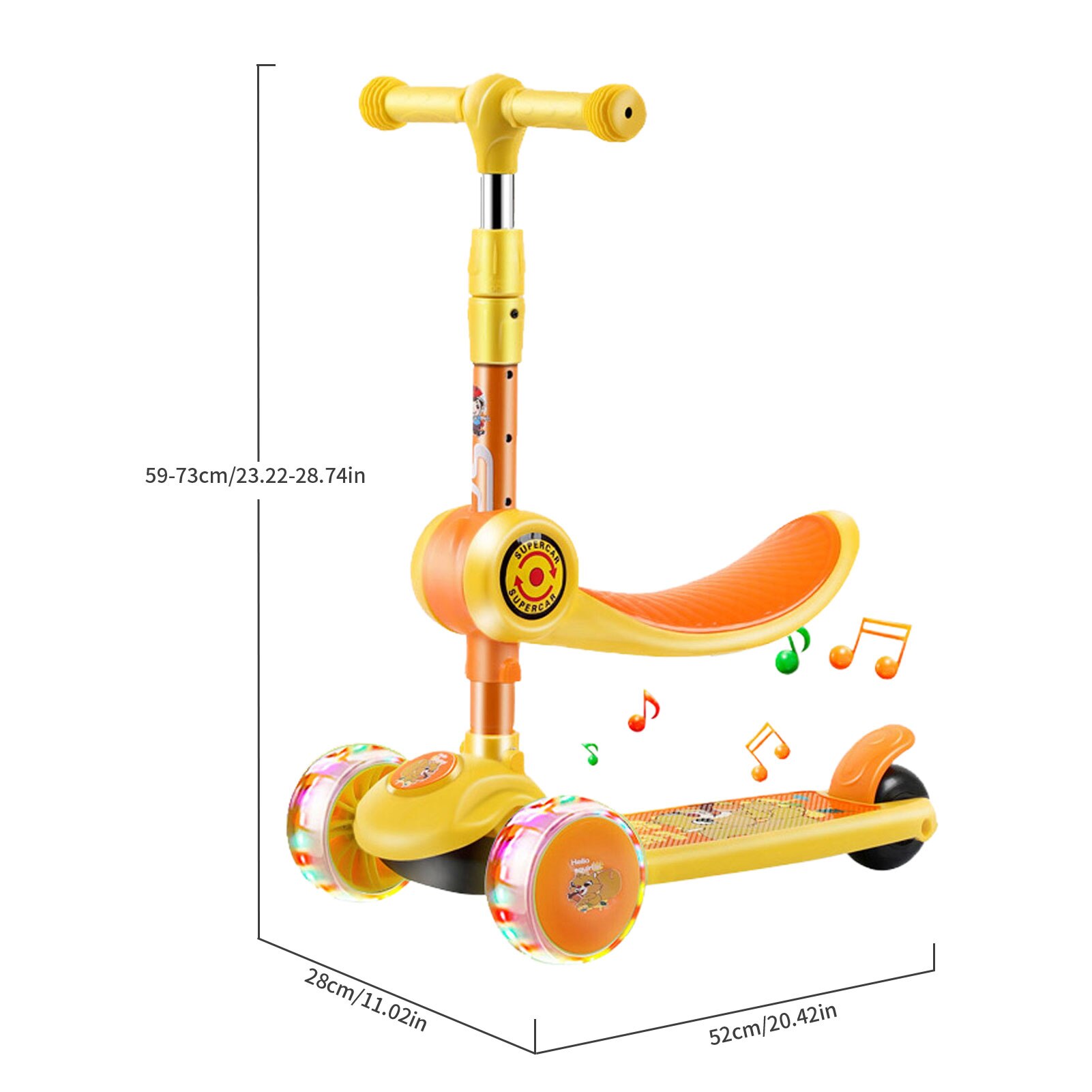 Kids 3 Wheel Kick Scooter 2 in 1 Folding Children's Scooter 3-8 Years Old Three Wheel Flashing Scooter Swing Scooter Sliding Sco