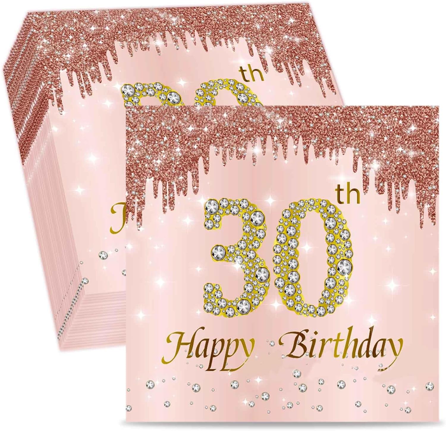 20Pcs Birthday Napkins 18th 30th 40th 50th 60th Rose Gold Pink Birthday Women Paper Tissues Birthday Party Anniversary Decorat