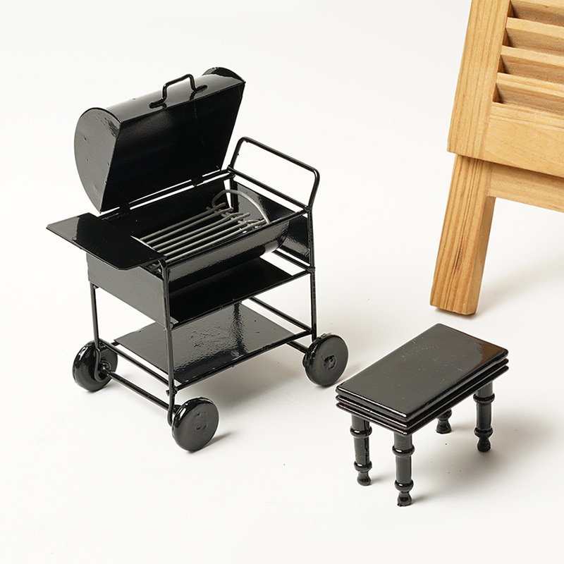 1/12 escala casa de muñecas miniatura jardín al aire libre cuadrado barbacoa parrilla horno de juguete negro