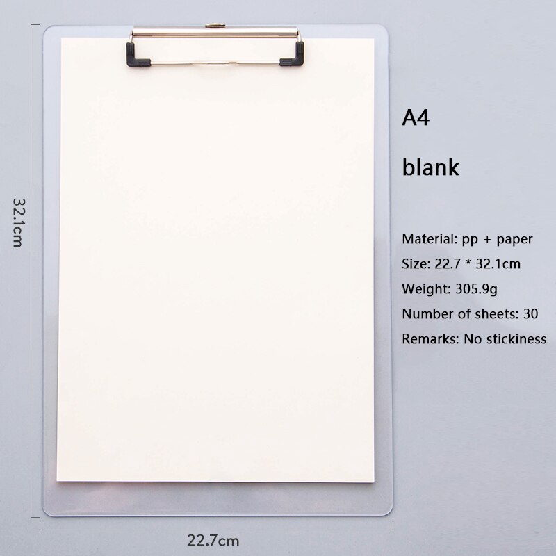 Transparent Folder A4 Board Clip Test Paper Writing Pad Office Stationery Plastic Writing Hard Board File Folder A4 Paper: blank