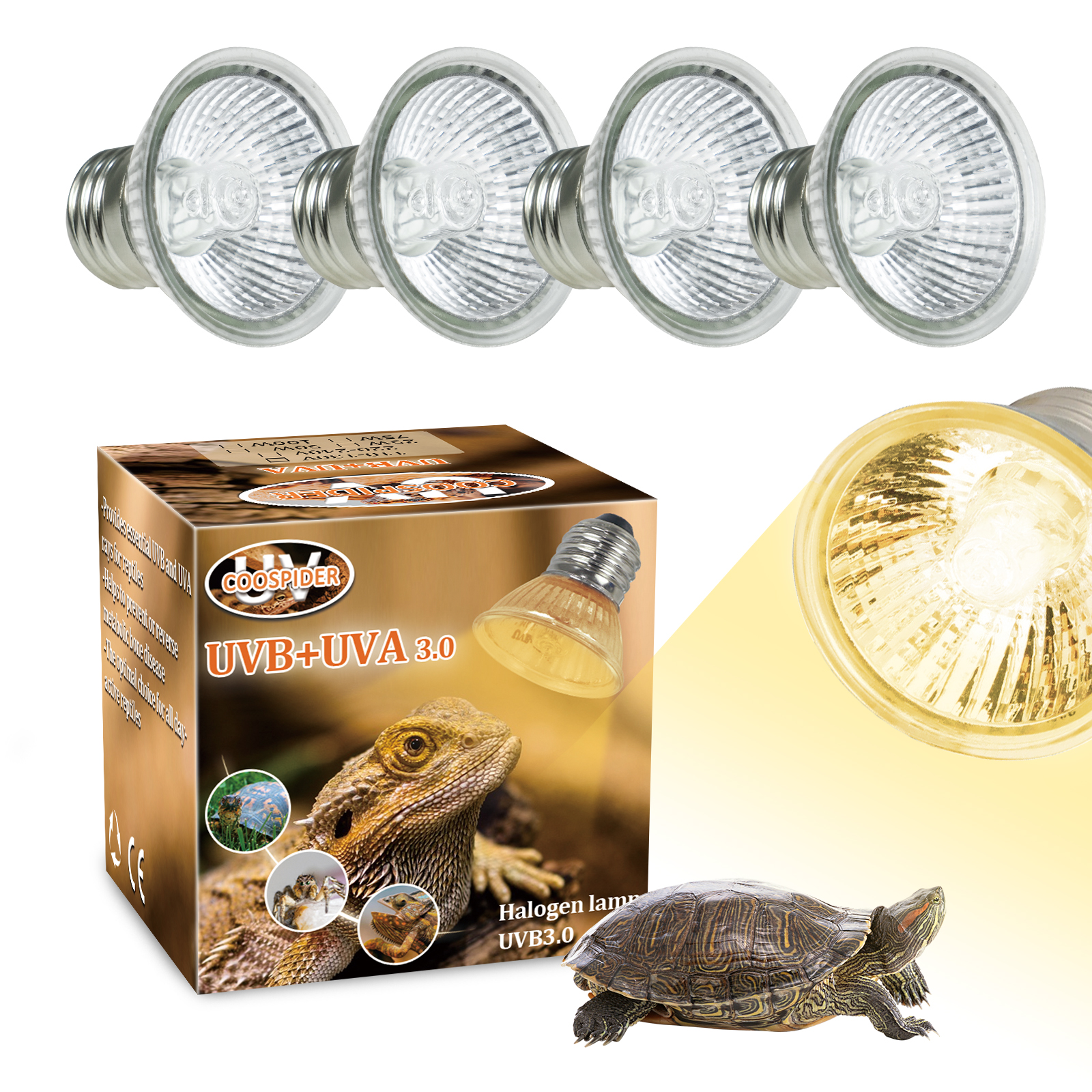 Paquete de 4 bombillas halógenas de tungsteno para repostería, set de lámparas para vivero de reptiles, de amplio espectro, 110v y 220v, UVB + UVA