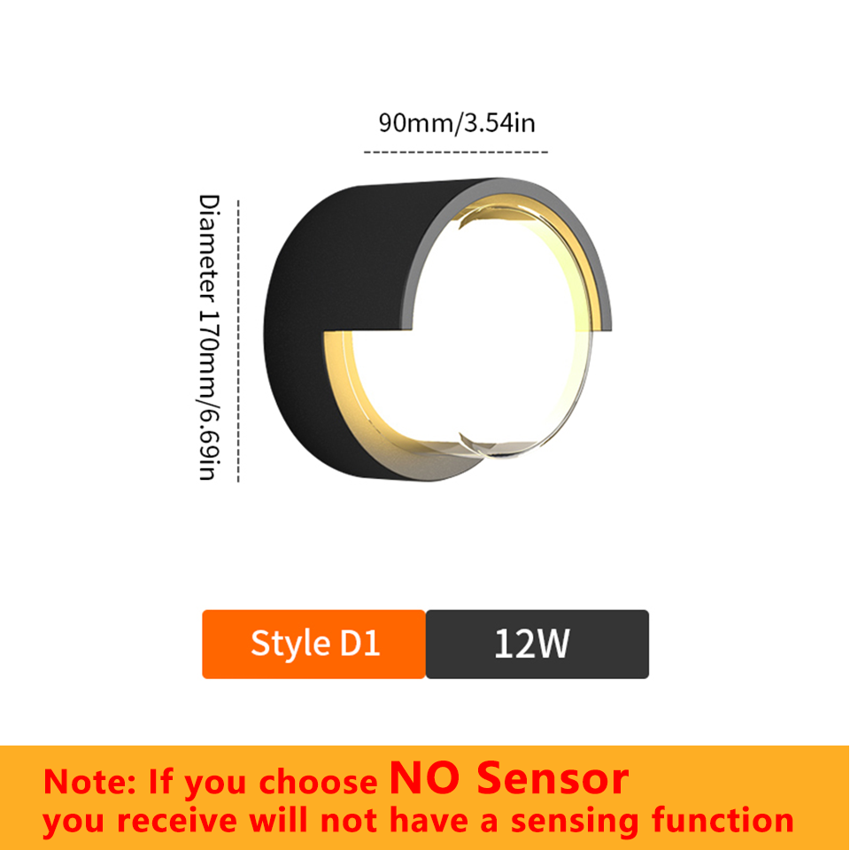 Lámpara de pared LED, Sensor de movimiento moderno, AC85-265V interior/exterior, 6W, 12W, luz de pared impermeable IP66 para decoración de camino de calle y jardín: Verde claro / Verde / 6 W
