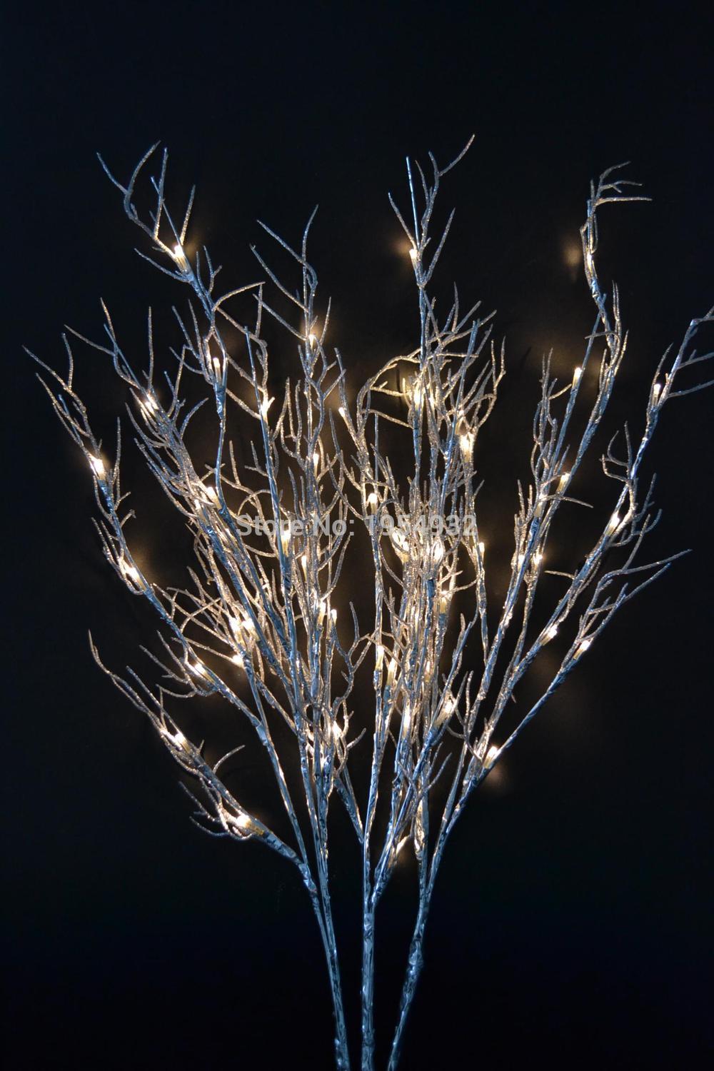 40 "glitter sølv koral gren kvist lys ledet gren lys 40 " med 60 led elektrisk type 3v dc adapter + batterikasse