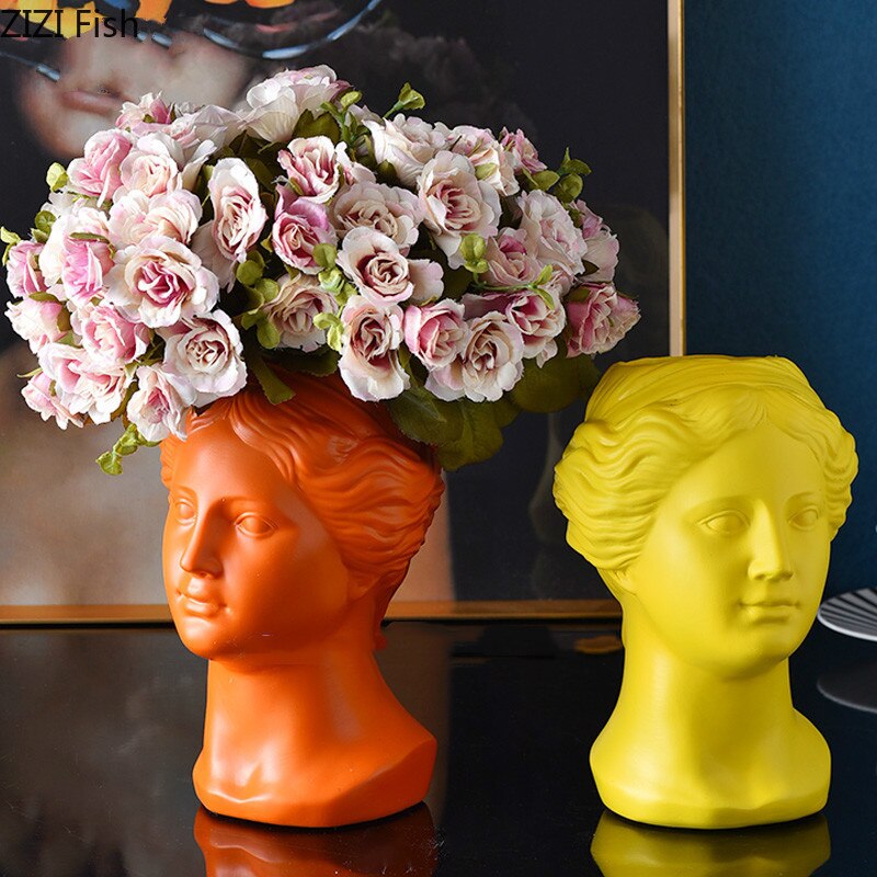 Nordisk harpiks menneskehoved vase blomstervase skulptur moderne hjem dekorative ornamenter blomsterarrangement venus david