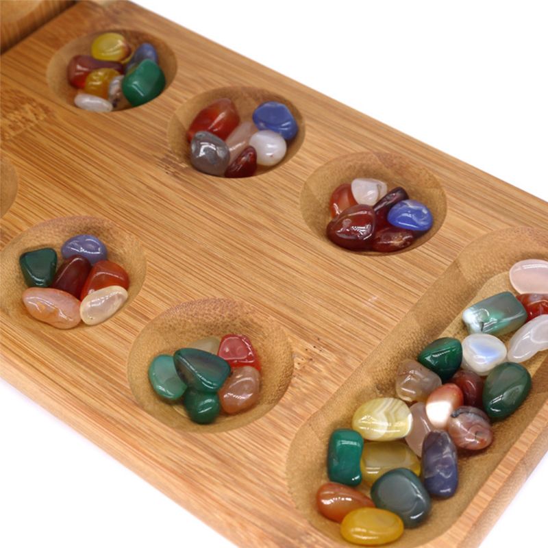 Classics Folding Bamboo Mancala Board Game Strategy Games with 72pcs Glass Bead