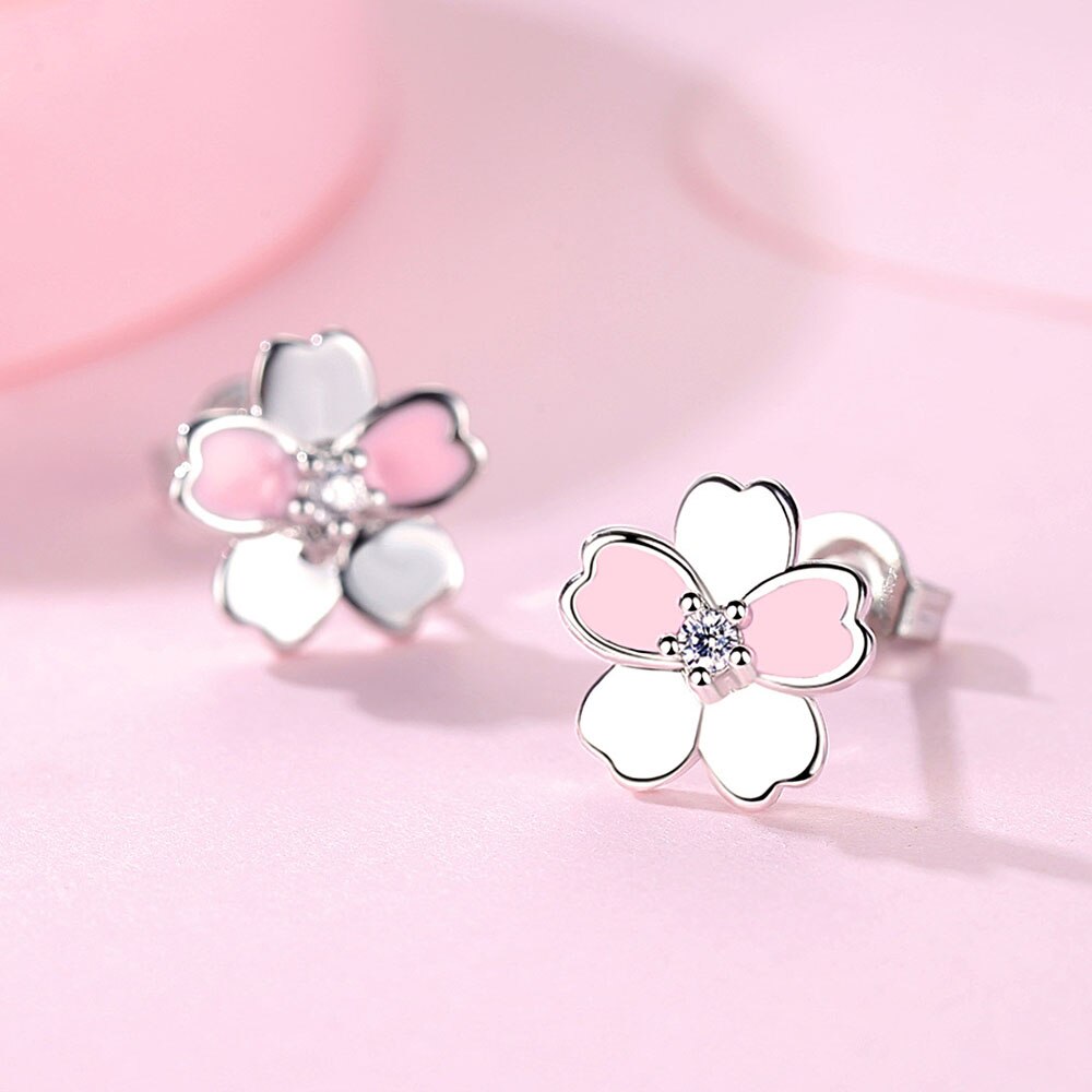 925 versilberte damen-ohrstecker mit romantischem, kleinem, frischem blumenmotiv, ein paar ohrstecker-schmuck