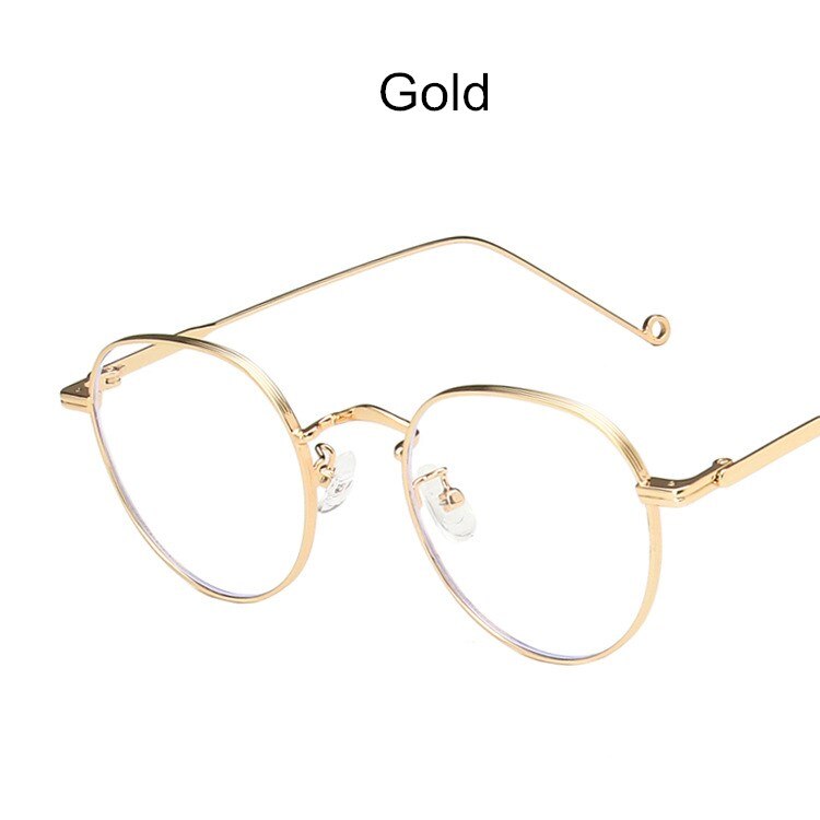 Anti-Blue Light Women Optical Myopia Eyeglasses Classic Vintage Rounds Metal Glasses Frame Men Computer Eye Glasses: Gold