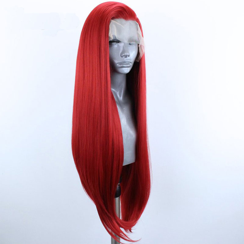 Bombshell Red Straight Hair Synthetic Lace Front Wig Natural Hairline Heat Resistant Fiber Hair Side Parting For Women Wigs
