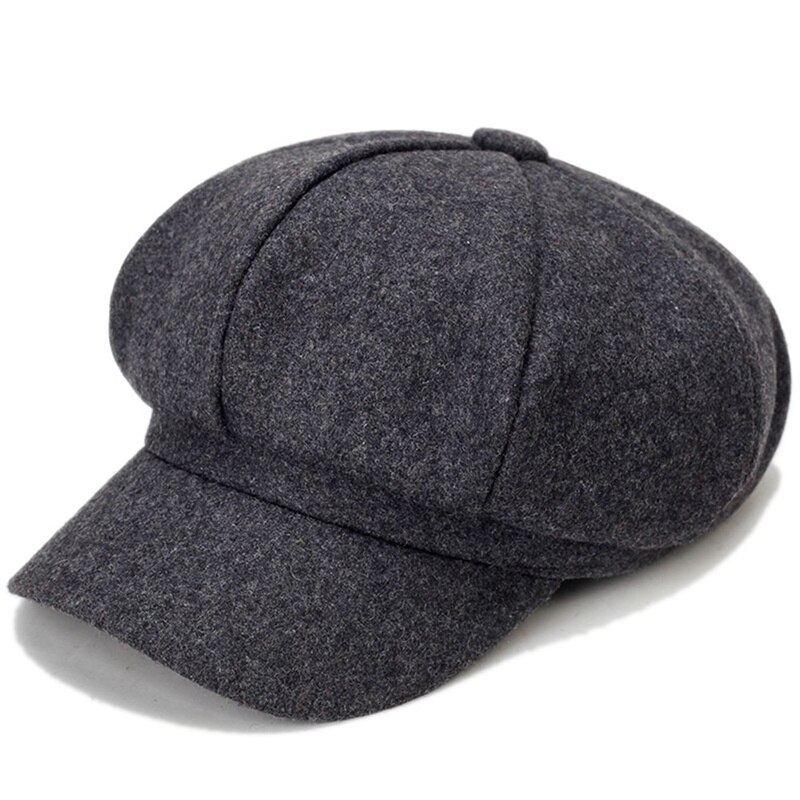 Gorro octogonal de lana para mujer Otoño Invierno , Boina de ala ancha, gorro informal cálido, Color sólido, elegantes sombreros de mujer
