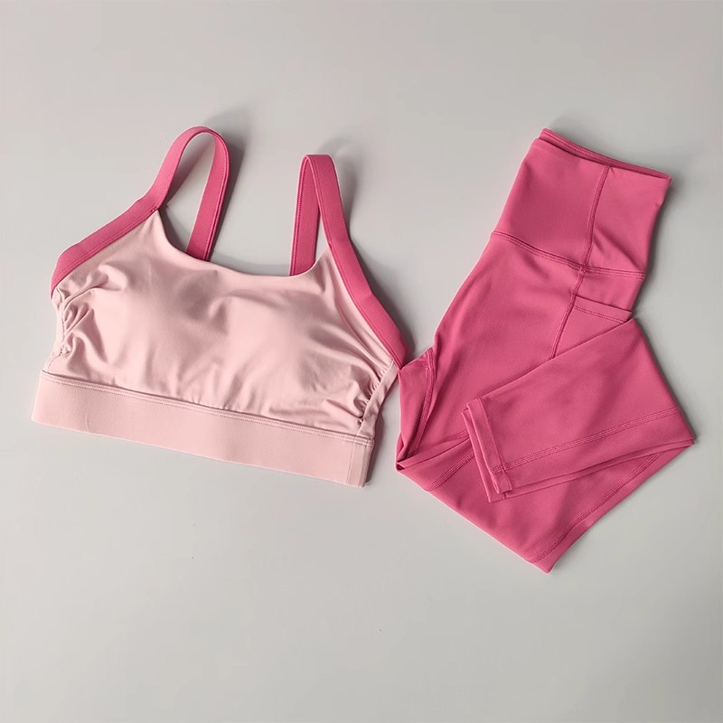 Yoga-Anzug für Damen, hoch-Ende-2-teiliges Yoga-einstellen, trainieren-setzt, Sportbekleidung, Fitnessstudio, Kleidung, Fitness-Anzug, BHs und Gamaschen, Sportanzüge: XL / Rosa