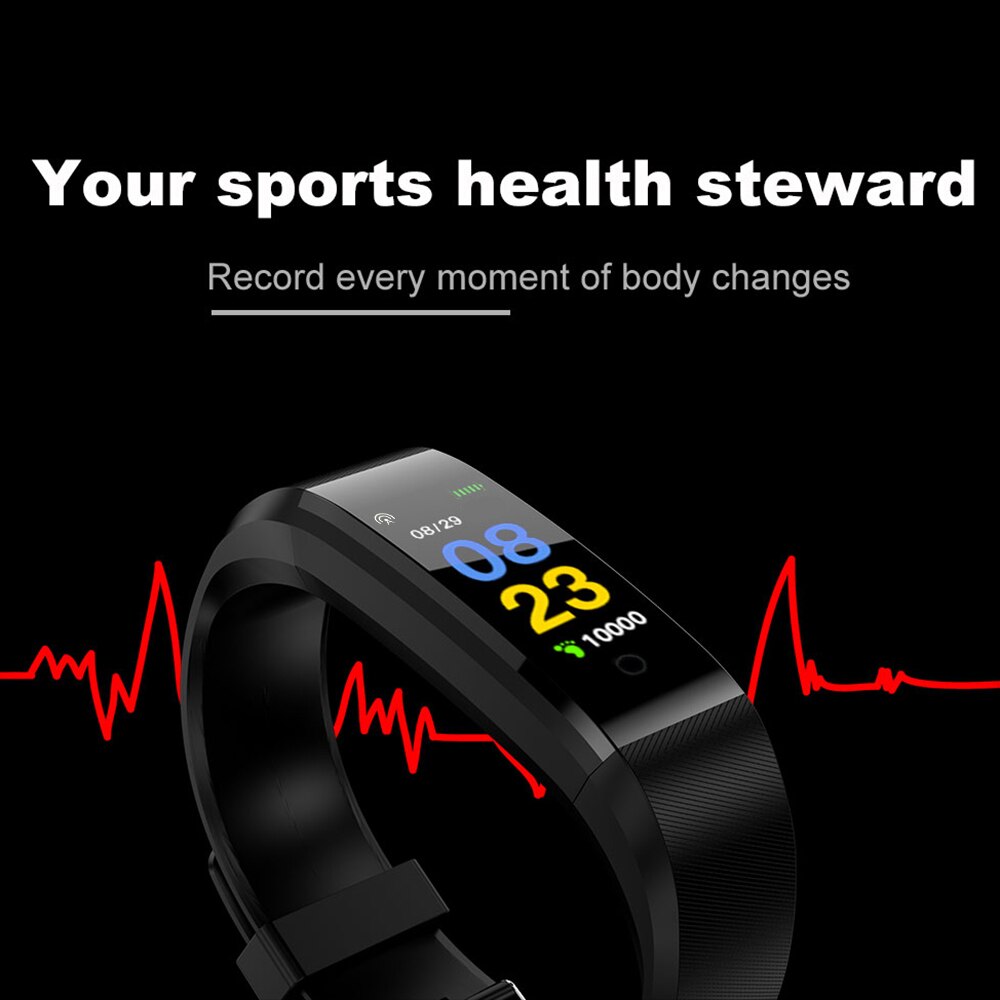Pulsera inteligente deportiva resistente al agua IP67, con pantalla TFT de 0,96 pulgadas, control del ritmo cardíaco y de la presión arterial, para Fitness y calorías