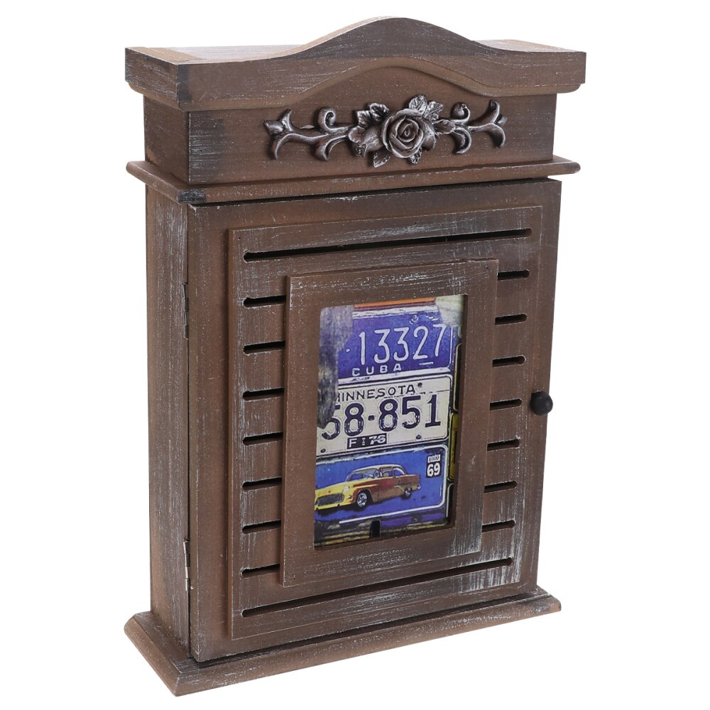 1Pc Wooden Key Locker Home Key Box Living Room Key Case with Photo Holder (Wood Color)