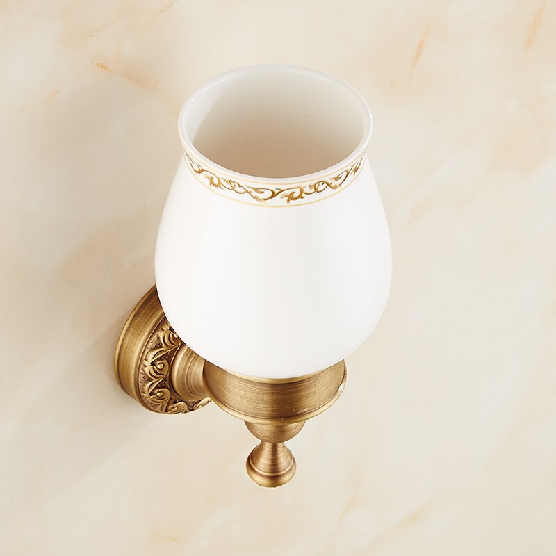 Soporte de cepillo de dientes de latón antiguo soporte de cepillo de dientes con Taza de cerámica única accesorios de baño ZD934