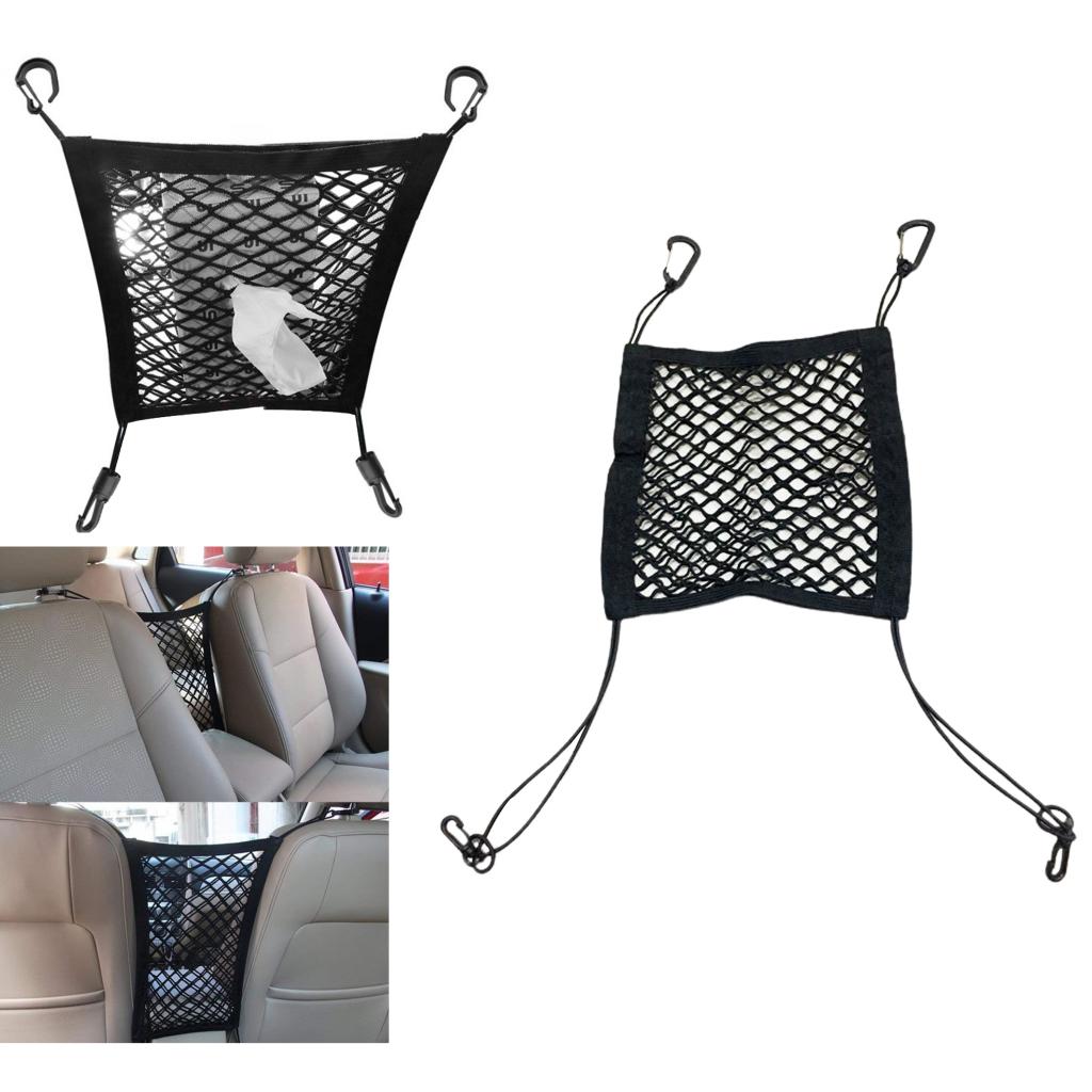 Bilsete oppbevaring mesh organizer 2 legger foran sete elastisk lastesnor nettposeholder til drikkekopp, magasin, paraply
