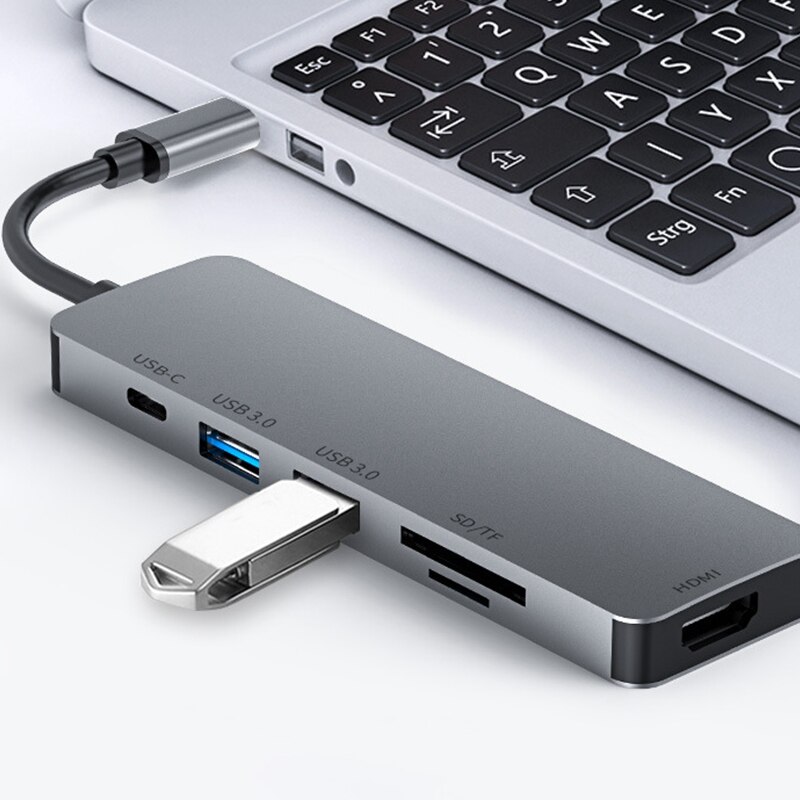 USB C Hub 6 in 1 USB 3.0 Port Expander Adapter 4K HDMI HD PD Fast Charge Docking Station for PC
