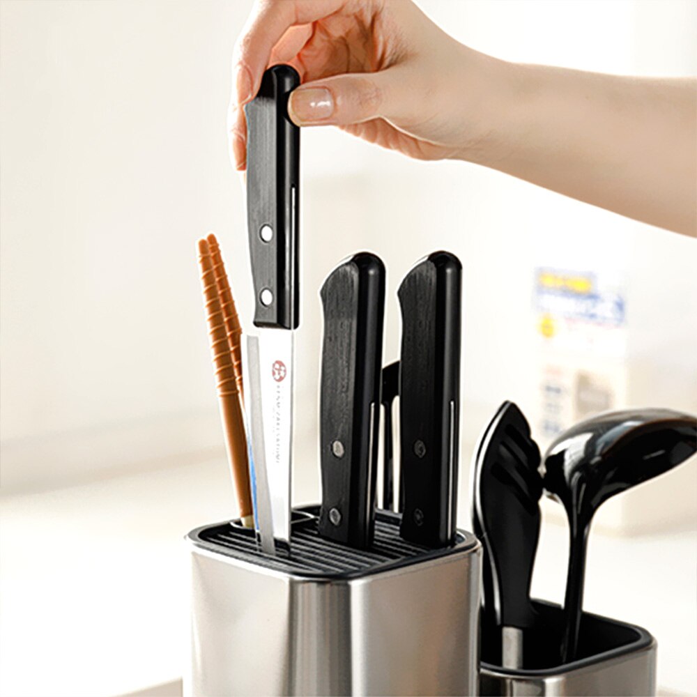 Knivholder rustfrit stål køkkenkniv stativ multifunktionel kokkniv blok køkkenudstyr madlavningsværktøj
