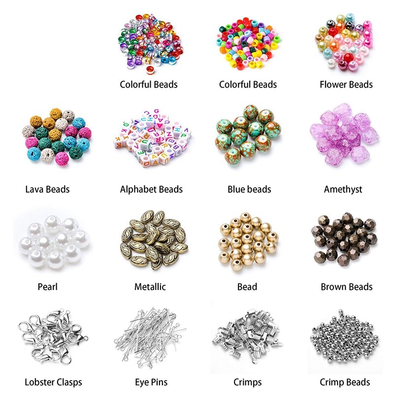 2456 stykker smykkesett, smykkeverktøy med smykkeperler, smygtang, perletråd, oppbevaringsboks, juvel