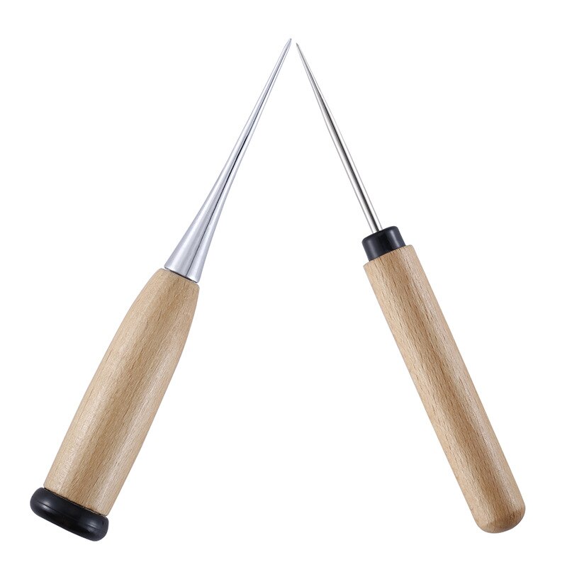 1Pc Wooden Handle Awls DIY Leather Tent Sewing Awl Shoes Repair Tool Hand Stitcher Leather Craft Awl Punch Hole Leather Tools