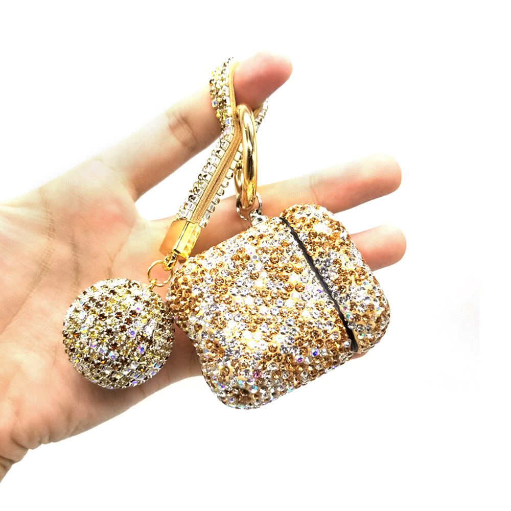Bling Girls Protector For Airpods 2 pro 3 Cases Luxury Diamond Cover With Hanging Ball Keychain For Apple Air pods Charging Box: gold to airpods2