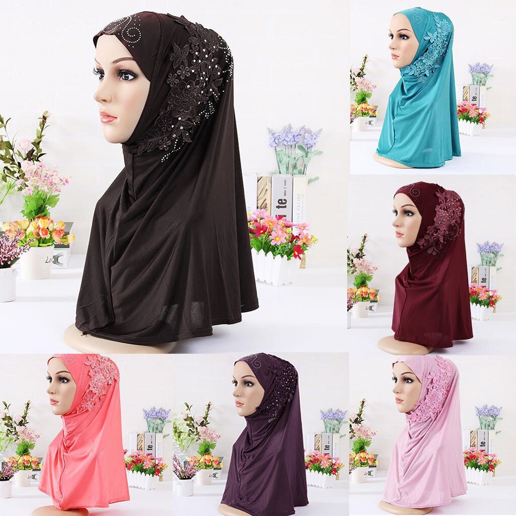 Hijab Double Boucle Sans Lacet Écharpe S'arrêter Crêpe Pratique Châle Foulard