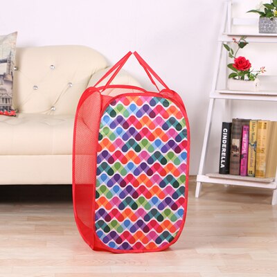 Foldbar pop up vasketøjskurv vasketøjspose hæmmer nylon mesh opbevaringskurv: 3 mesh rød