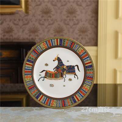 Ceramic Flatware Tableware Set Rice Pasta Bowl Plate Fish Dish Soup Pot Spoon Bone China War Horse Kitchen Utensil Wedding: 10 Inches Plate