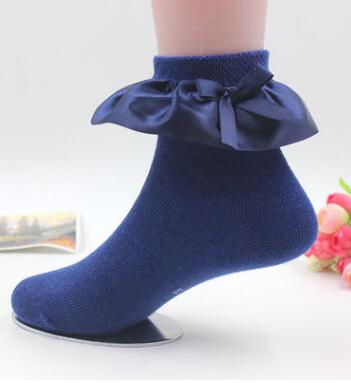Kindersokken voor meisjes, grote kanten sokken van zuiver pigment, prinsessensokken voor meisjes, satijnen kanten sokken van katoen voor bruiloften en feestjes: Blauw satijn / 1 to 3 jaar