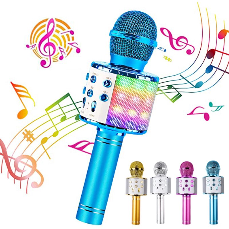 Draadloze Bluetooth Karaoke Microfoon Draagbare Handheld Speaker Home Ktv Speler Met Led Dance Lichten Opname Functie Voor Kid