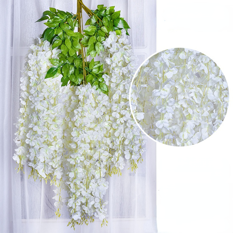 12 pçs flores artificiais de glicínias ratta extra longo grosso videira pendurado guirlanda de seda glicínias para festa em casa decoração de casamento