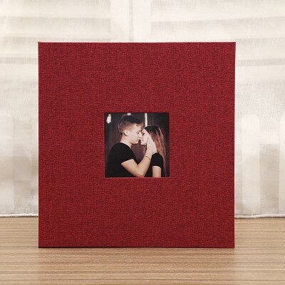 16 inch 20 page linen self-adhesive photo album diy antique wedding photo scrapbook album memory classic photo album: red