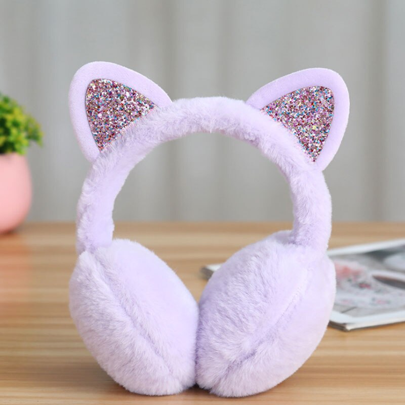 Ear Muffs Cat Animal Ears Warmer For Women Girls Cute Winter Outdoor Ear Cover Warm Sequin Earmuffs Fluffy Earflap Ear Warmers